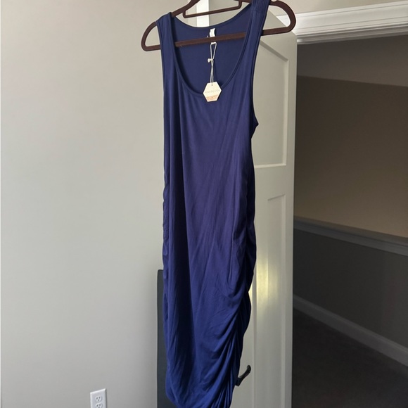 Pinkblush Navy Ruched Midi Dress - Picture 1 of 3